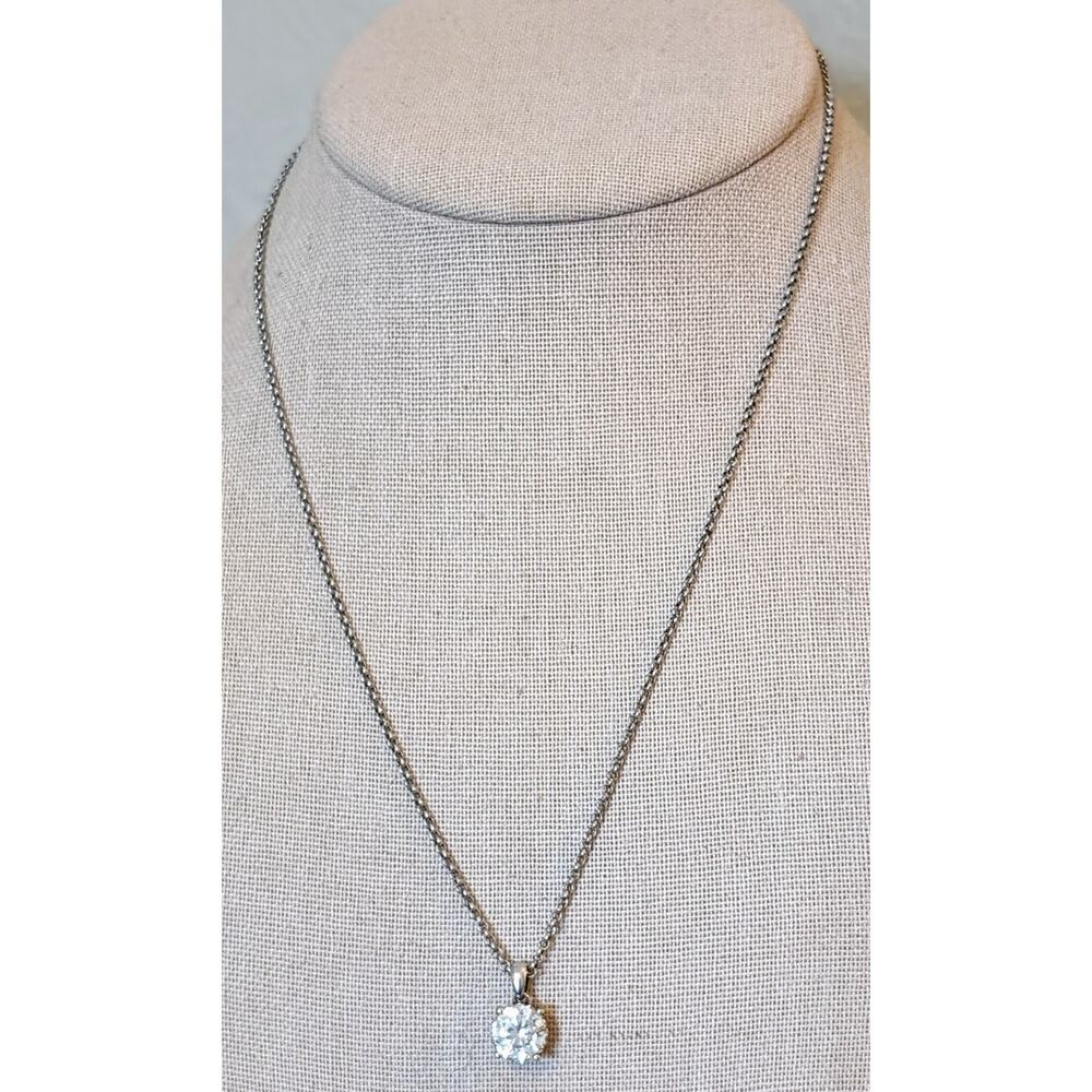 Vintage 925 Sterling Silver CZ Solitaire Pendant Chain 18" Necklace